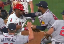 Reynaldo López throws punch at Jorge Soler during Braves vs Angels brawl