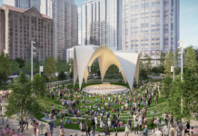 Midtown Green Atlanta pavilion and performance space rendering in Midtown Atlanta
