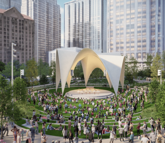 Midtown Green Atlanta pavilion and performance space rendering in Midtown Atlanta