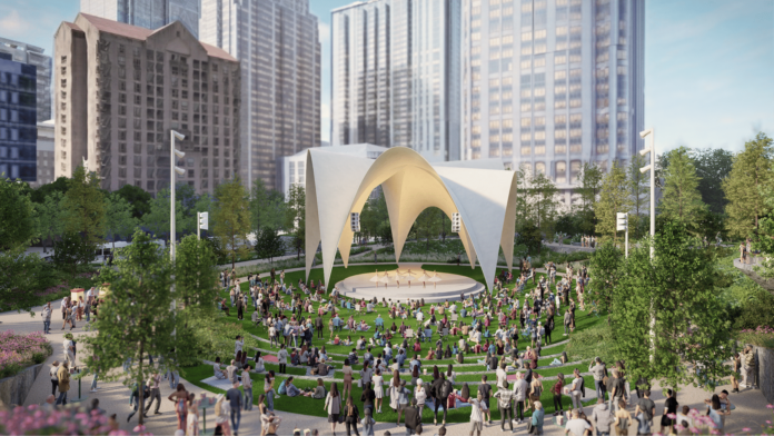 Midtown Green Atlanta pavilion and performance space rendering in Midtown Atlanta