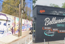 Jovita Moore mural before and after being painted over by Bellwood Coffee in Atlanta