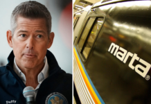 Feds Open Investigation into MARTA After String of Violent Attacks Transportation Secretary Sean P. Duffy poses along with MARTA train logo