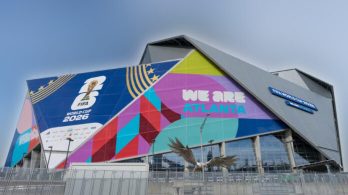 Mercedes-Benz Stadium in Atlanta featuring 2026 FIFA World Cup branding