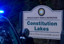 Constitution Lakes Park sign in DeKalb County
