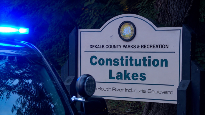 Constitution Lakes Park sign in DeKalb County