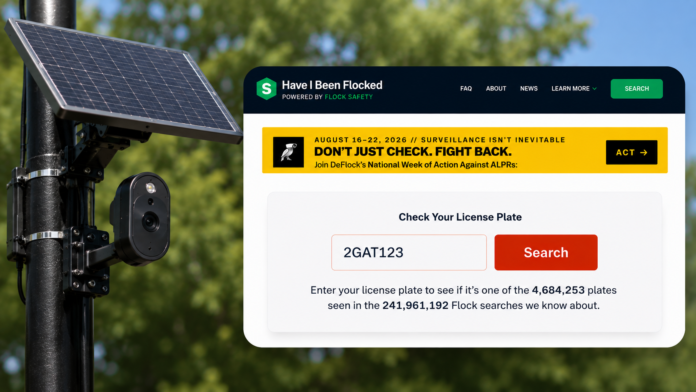 Have I Been Flocked website and Flock license plate camera